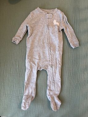 Pottery Barn Kids Heather Gray Footed One-Piece with Bunny Applique